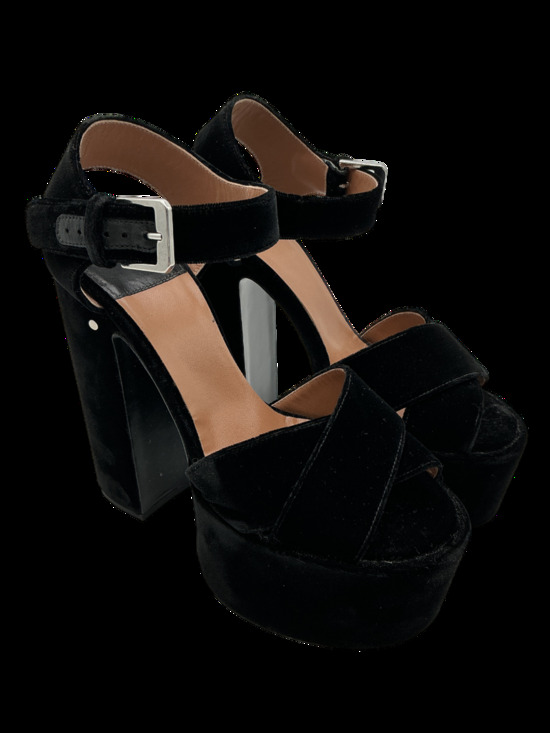 LoveShackFancy Shoes - LoveShackFancy Velvet Black Platform Ankle Strap Sandals Size 8